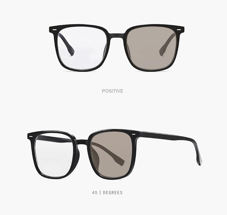 Gafas de sol adaptables de montura cuadrada: bloquean la luz azul y se tintan automáticamente para mayor versatilidad en interiores y exteriores.