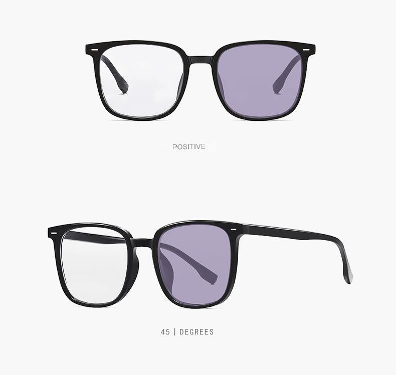 Gafas de sol adaptables de montura cuadrada: bloquean la luz azul y se tintan automáticamente para mayor versatilidad en interiores y exteriores.