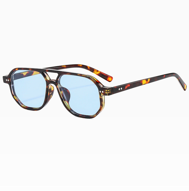 Square Frame Sunglasses Collection - 10 Color Options with Metallic Accent & Anti-Blue Light