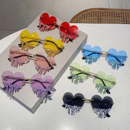 Heart-Shaped Sunglasses with Dripping Crystals: Playful Colors & Party-Ready Style