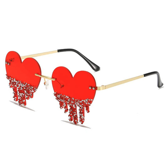 Heart-Shaped Sunglasses with Dripping Crystals: Playful Colors & Party-Ready Style