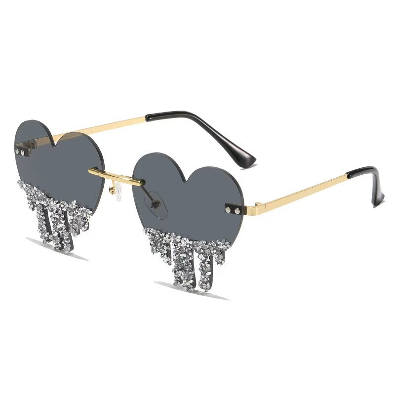 Heart-Shaped Sunglasses with Dripping Crystals: Playful Colors & Party-Ready Style