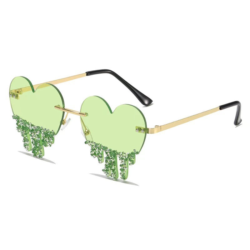 Heart-Shaped Sunglasses with Dripping Crystals: Playful Colors & Party-Ready Style
