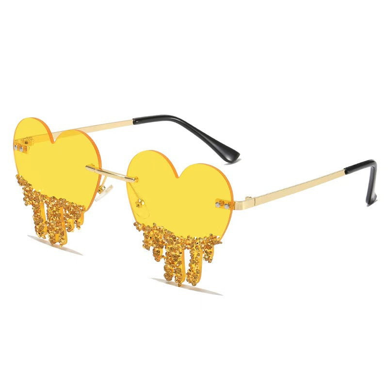 Heart-Shaped Sunglasses with Dripping Crystals: Playful Colors & Party-Ready Style
