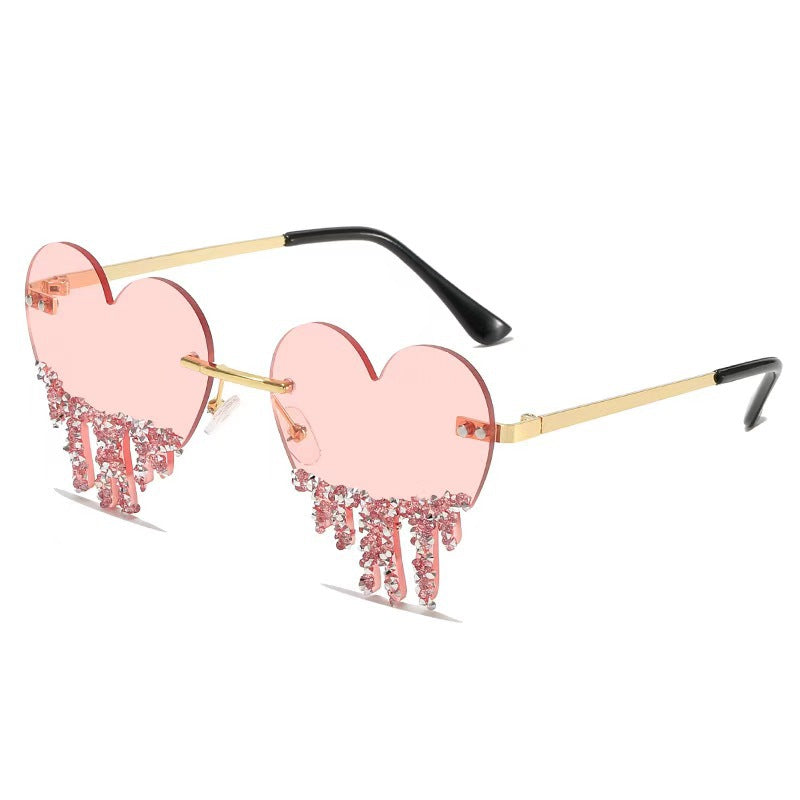 Heart-Shaped Sunglasses with Dripping Crystals: Playful Colors & Party-Ready Style