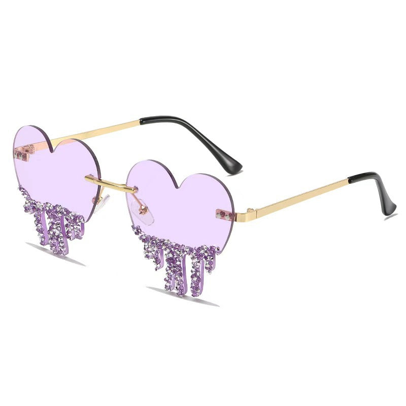 Heart-Shaped Sunglasses with Dripping Crystals: Playful Colors & Party-Ready Style