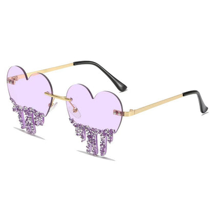 Heart-Shaped Sunglasses with Dripping Crystals: Playful Colors & Party-Ready Style