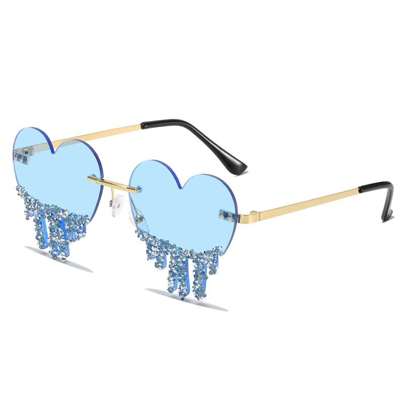 Heart-Shaped Sunglasses with Dripping Crystals: Playful Colors & Party-Ready Style