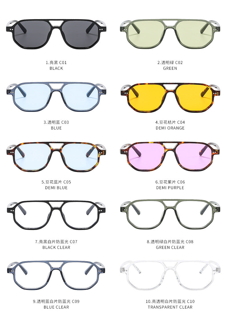 Square Frame Sunglasses Collection - 10 Color Options with Metallic Accent & Anti-Blue Light